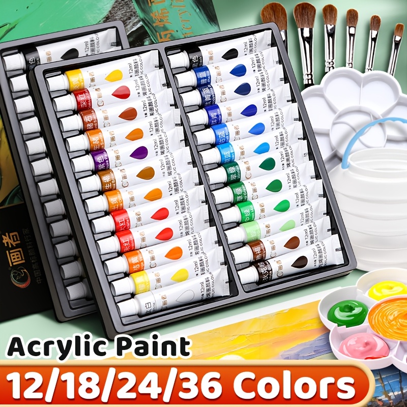 

12/18/24/36 Colors Acrylic Paint Set, Non-fading, For Paper, Wood, Canvas, Rock, Ceramic, Clothes & Diy Wall Art, Ideal For Artists & Hobbyists, With 12ml Each, For Christmas & Thanksgiving