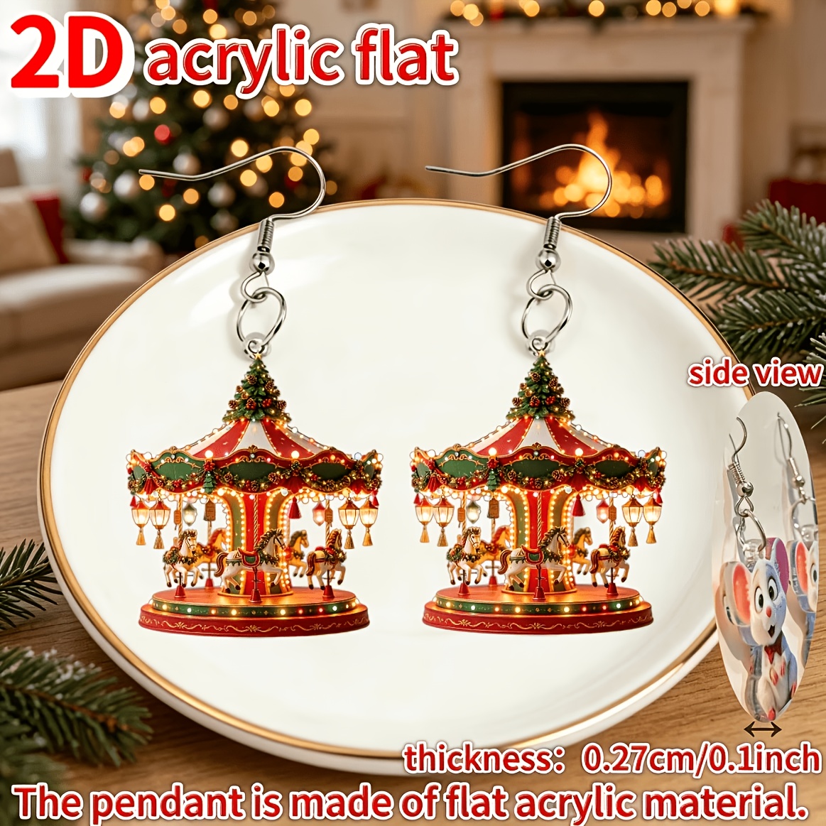 Colorful Carousel Christmas Tree Acrylic Earrings, Gift