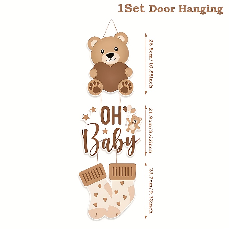 TEMU Porte-clés de porte de douche "Oh Babe" - Convient pour les fêtes de nouveau-né, les décorations de du , thème avec découpes d'ours et guirlande