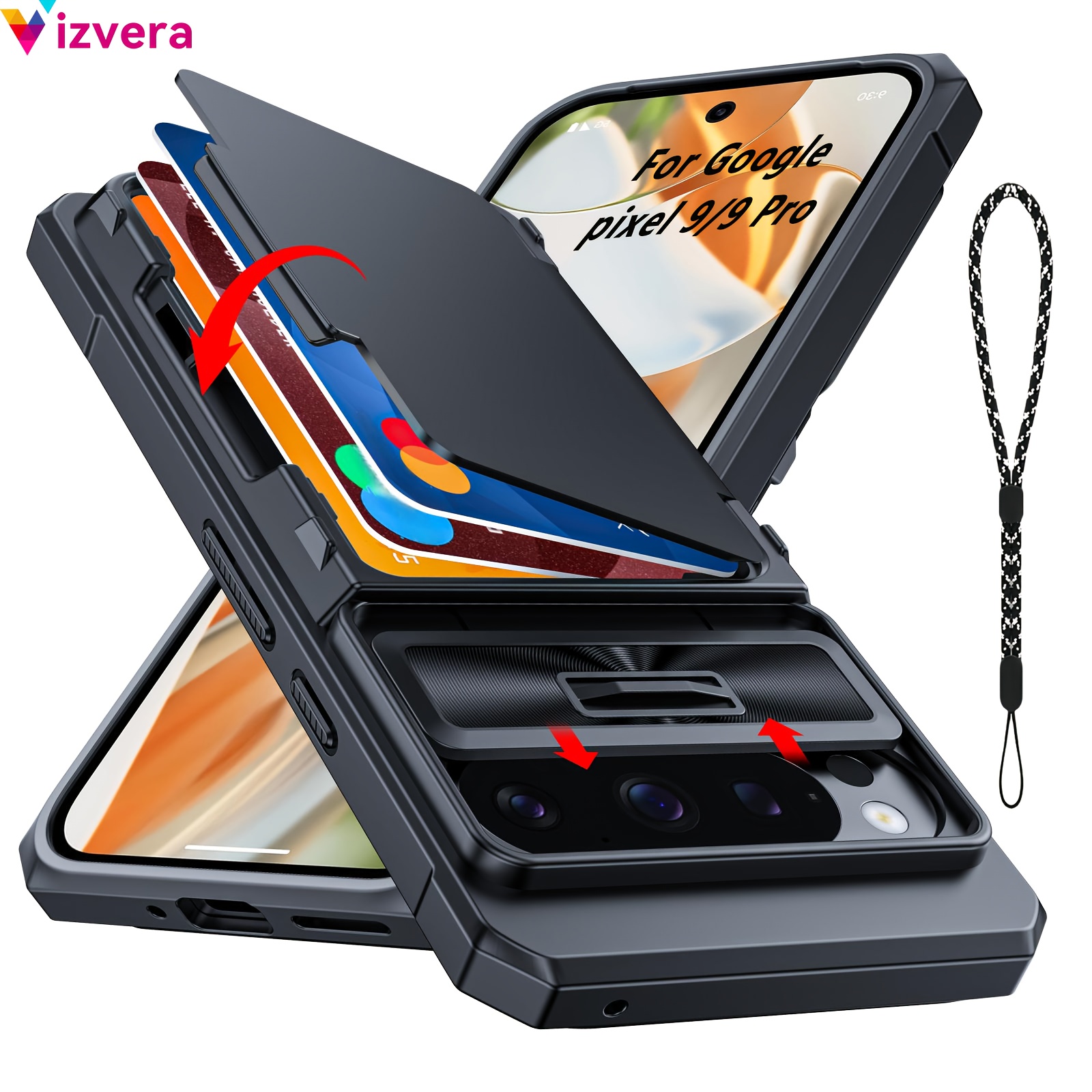 TEMU Coque de téléphone - pour Google Pixel 9/9 Pro/9 PRO XL, étui portefeuille, porte-cartes (4 cartes) & protection de caméra & béquille, pour