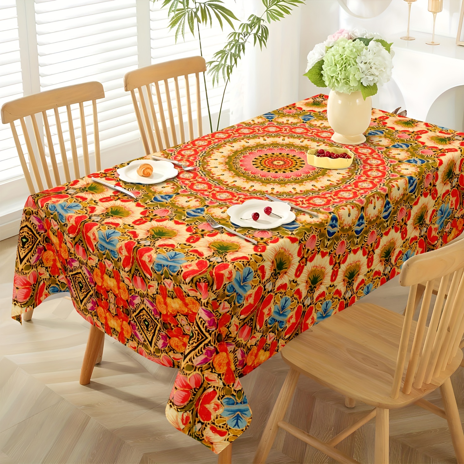 AOYEGO Mandala-Tischdecke Rund – Lotus & Boho-Design, 152 Cm, Wasserdicht Für Party & Esszimmer