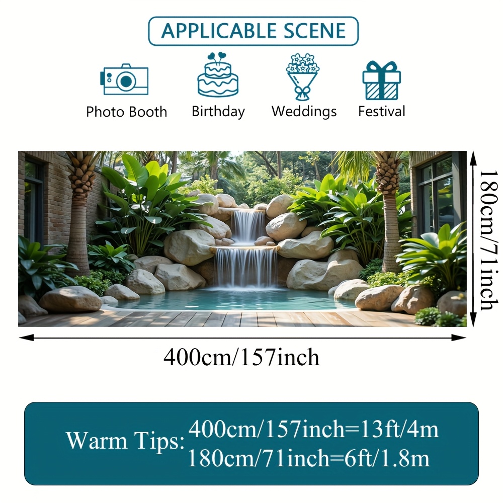 E-shop 2D Türbanner, Tropische Palmen & Wasserfall Garagentür-Banner - Großes Polyester-Gewebe mit Lebendigem 2D-Flachdruck, Keine Elektrizität Nötig