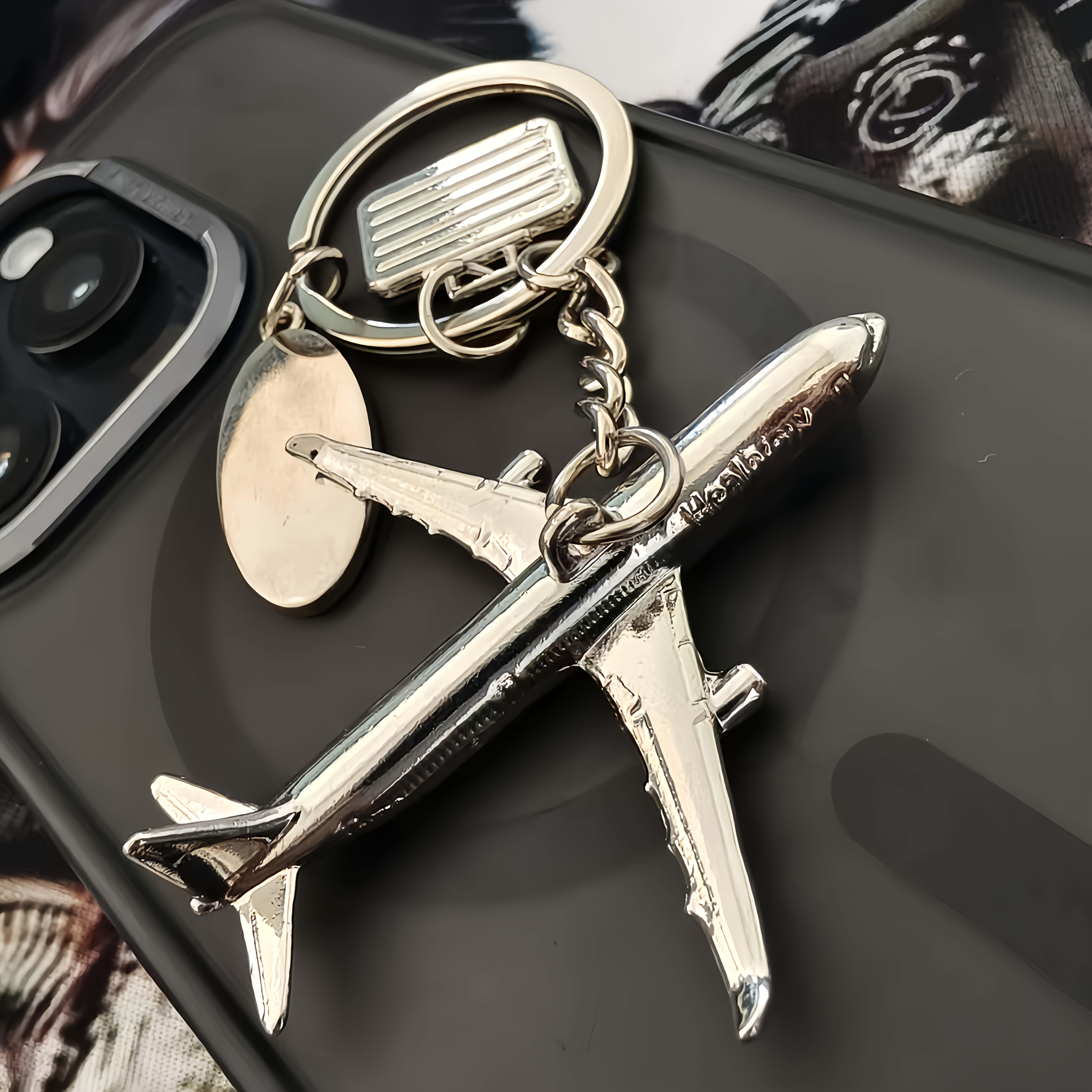 item picture 1pc   alloy airplane keychain   metal simulation aircraft model key ring for men and women bag key wallet backpack decorative pendant