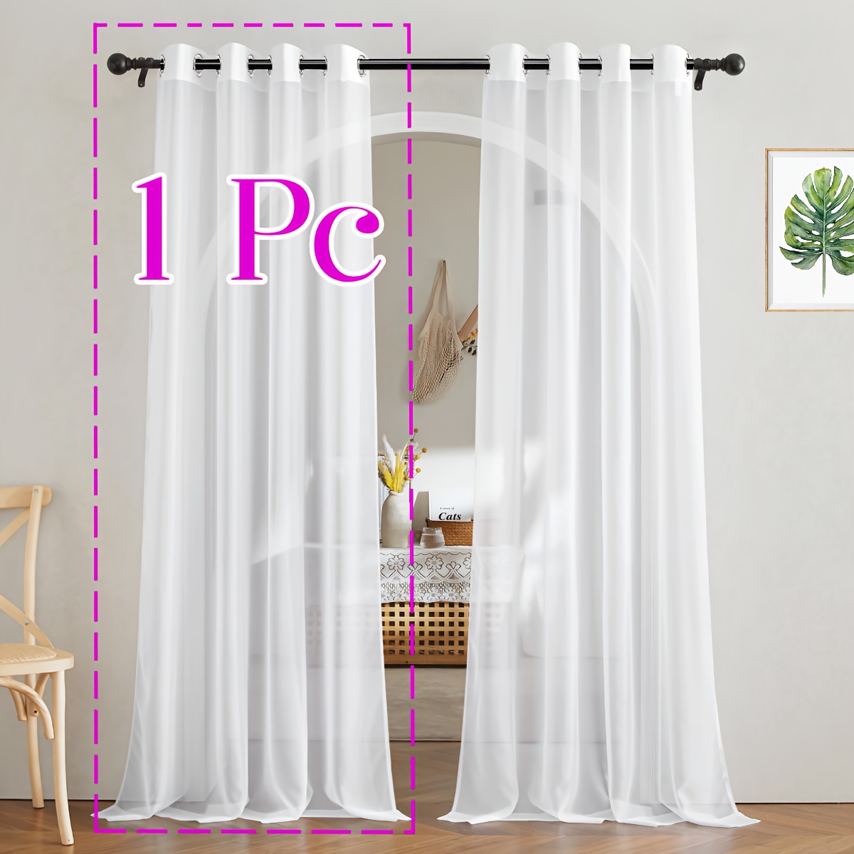 1 Panel Sheer Filter Grommet Curtains For Bedroom/living Room