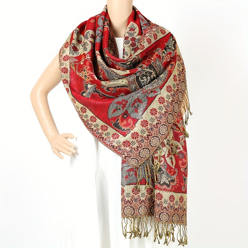 

Bohemian Style Pashmina Scarf With Fringe - Perfect For Beach, Warmth, And Decoration