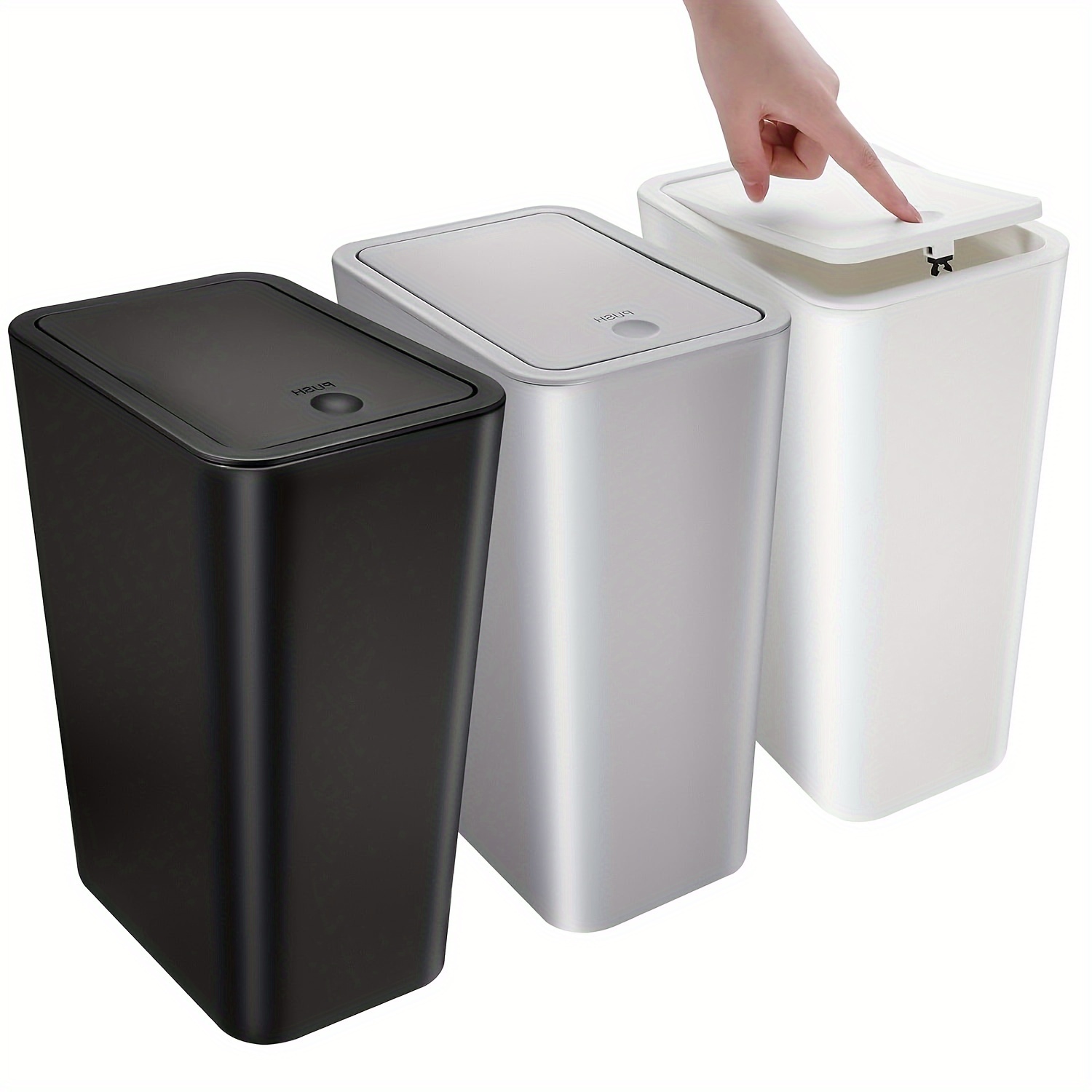 

1pc Bathroom Trash Can With Pop-up Lid, Rectangular Plastic Garbage Bin, Suitable For Bathroom, Office, Bedroom, Living Room