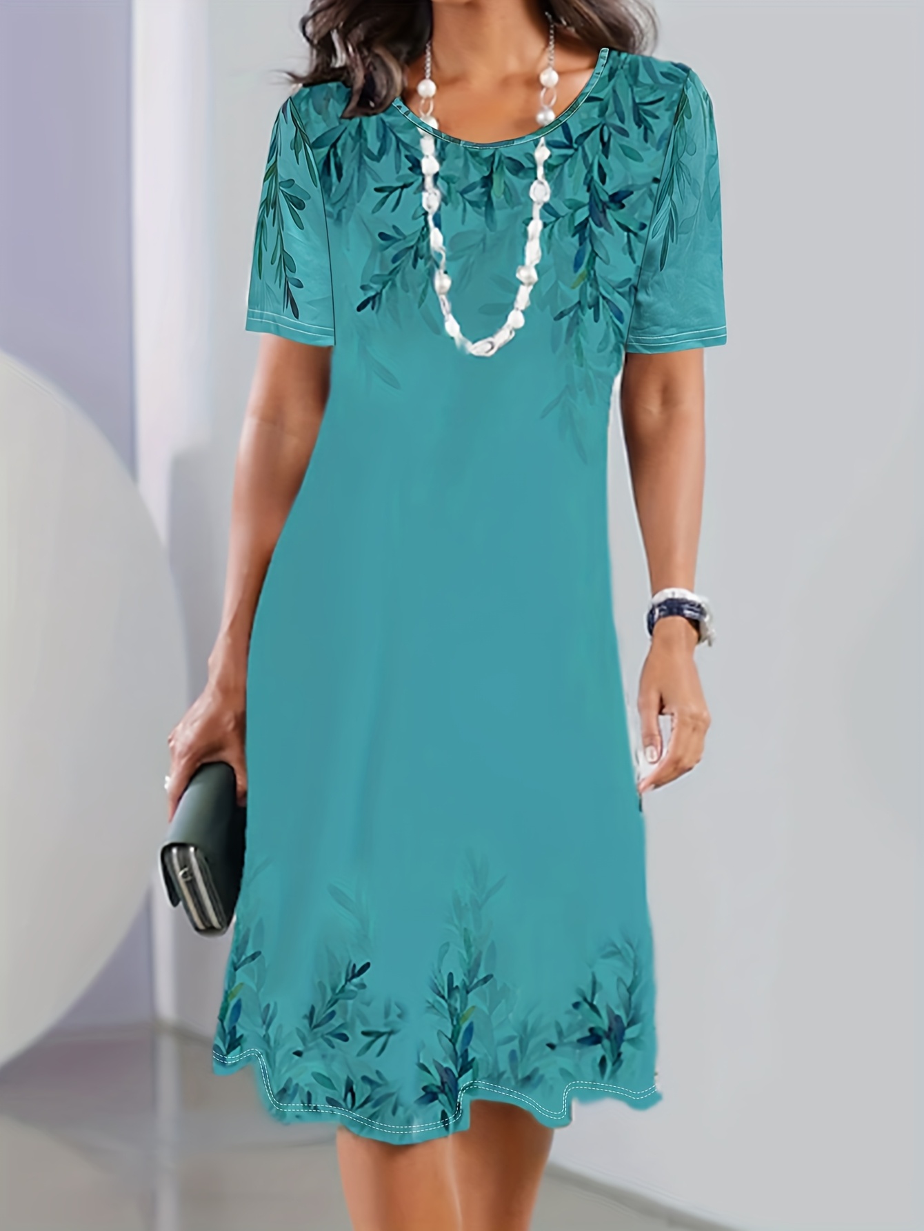 vrouwen elegante botanische print jurk rekbare polyester Temu