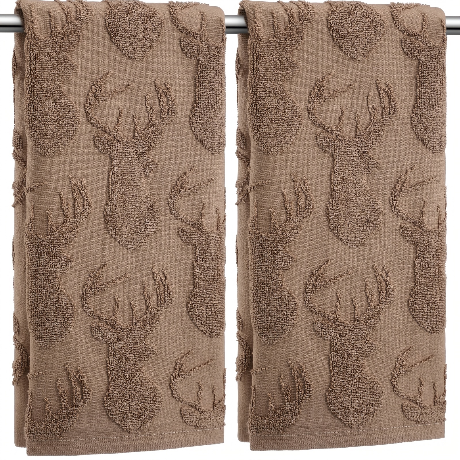 TEMU 2pcs Deer Hand Towels For Bathroom, Rustic Cabin Elk Moose Absorbent Jacquard Weave Brown Decorative Towels For Bathroom Kitchen Decor Gift, X