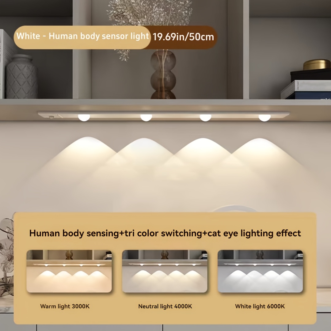 E-shop 1 Stück Moderne LED-Bewegungsmelder-Schrankleuchte mit magnetischem USB-Ladeanschluss, drahtlose Bewegungserkennung, ultraflaches Design,