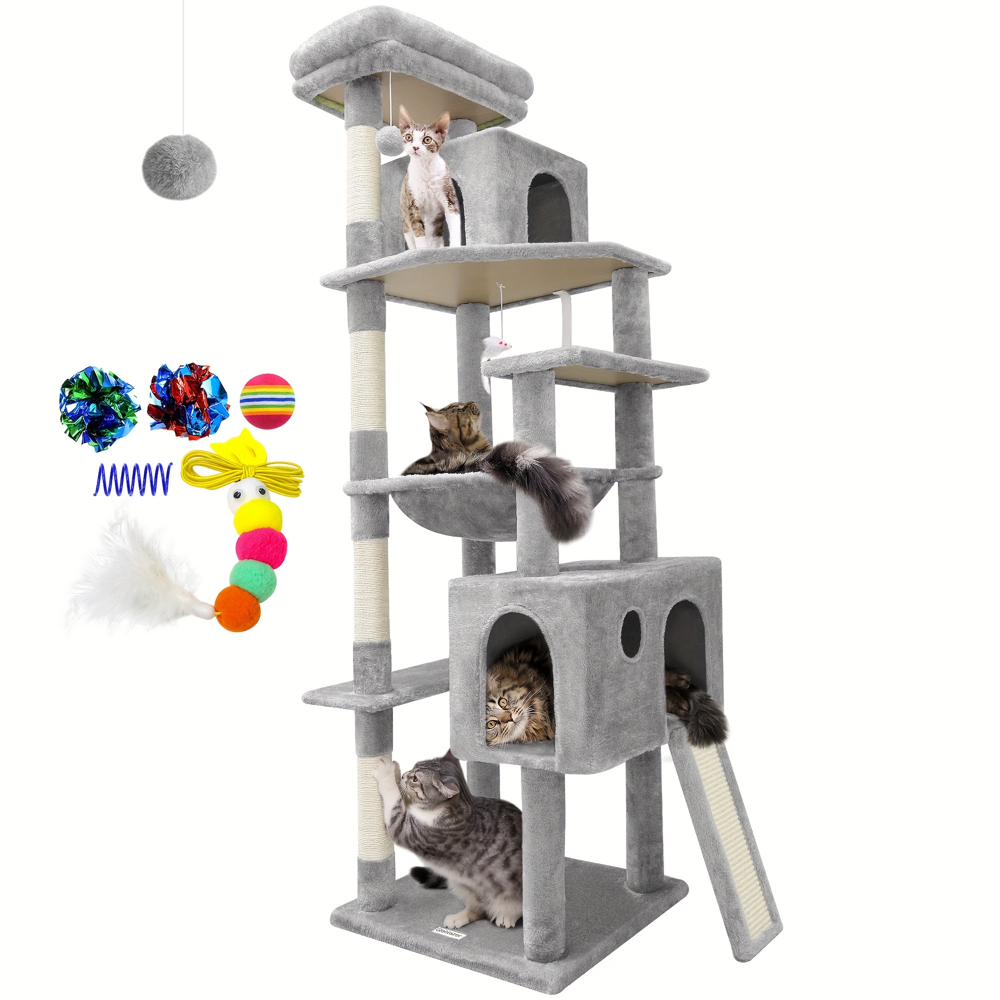 

Globlazer F70 Pro Cat Tower For Large Cats, 70 Inch Tall Cat Tree For Large Cats, Heavy Duty Cat Climbing Tower With Scratching Post, Hammock, Cat Condo For Indoor Adult Cats