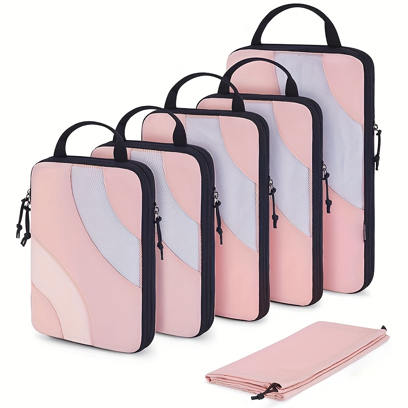 TEMU New Curved Compression Travel Storage 6pcs Set, Zipper Closure, Durable Polyester - Ideal For Clothing, Shoes, And Accessories - Efficient