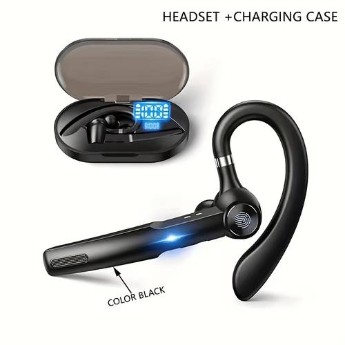 item picture single ear business bluetooth headset with 400mah led display charging case built in mic for driving compatible with ios phones