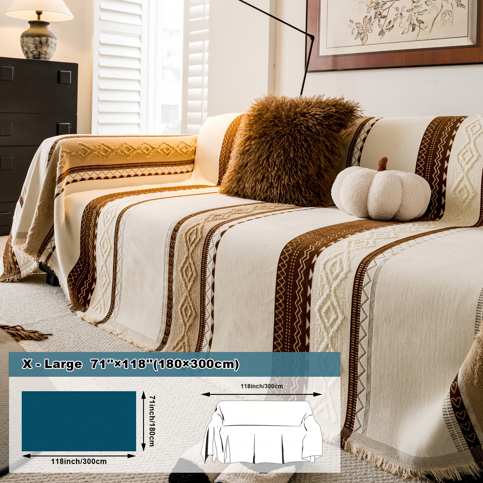 Wilderness Chenille & Faux Fur Blend Sofa Throw, Bohemian Style