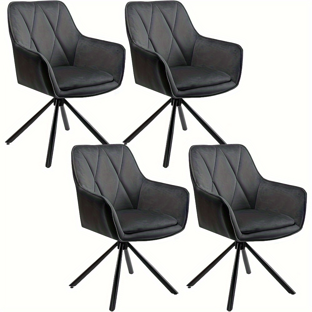 Image of 4pcs Swivel Chair Swivel Chair, Dining Chair, Kitchen Chair, Armchair, Armrest, Upholstered Chair, Metal Leg, Velvet, Faux Leather