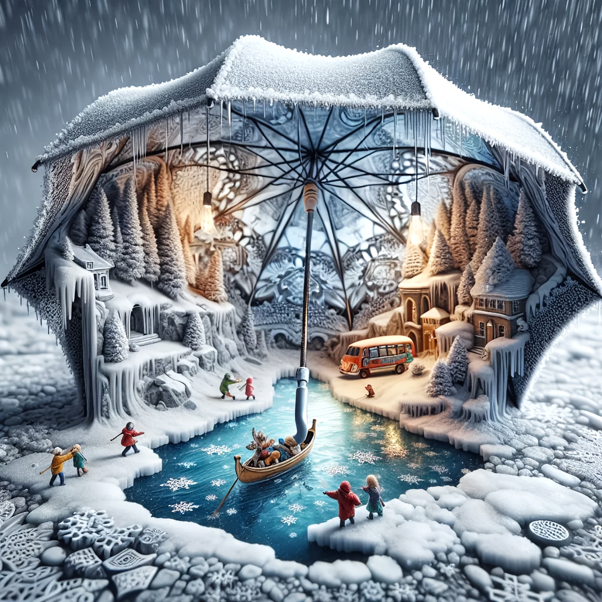 

Jozysh Diy 5d Diamond Painting Kit - Winter Scene With Umbrella & , 11.8x11.8"/15.7x15.7" , Round & Square Acrylic Diamonds, Handcrafted Wall Decor Gift For