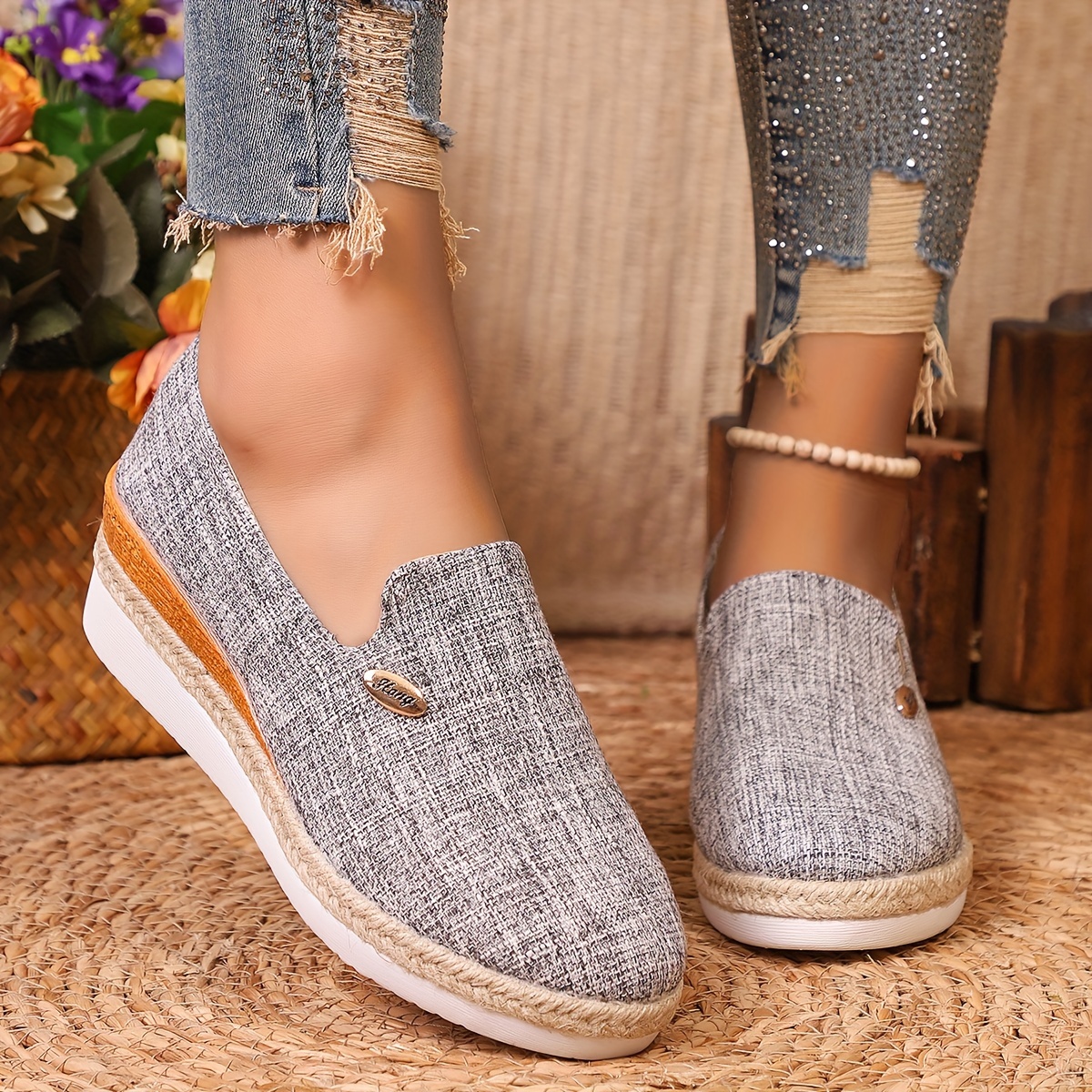 

Women's Casual Slip-on Platform Loafers, Comfort Wedge Heel Canvas Shoes, Fashion Sneakers For Walking, Lightweight Breathable Summer Footwear