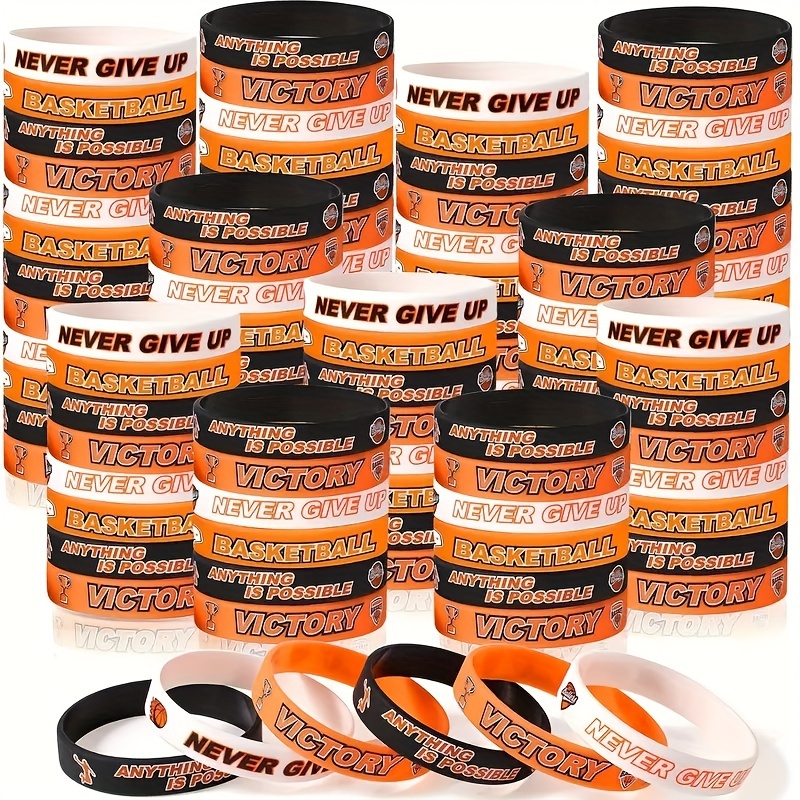 

12pcs/16pcs Basketball Motivation Silicone Wristbands, Sporty No Plating Bracelets, Non-mosaic Silica Favors Bulk, Basketball Theme Party Accessories, And Supplies.