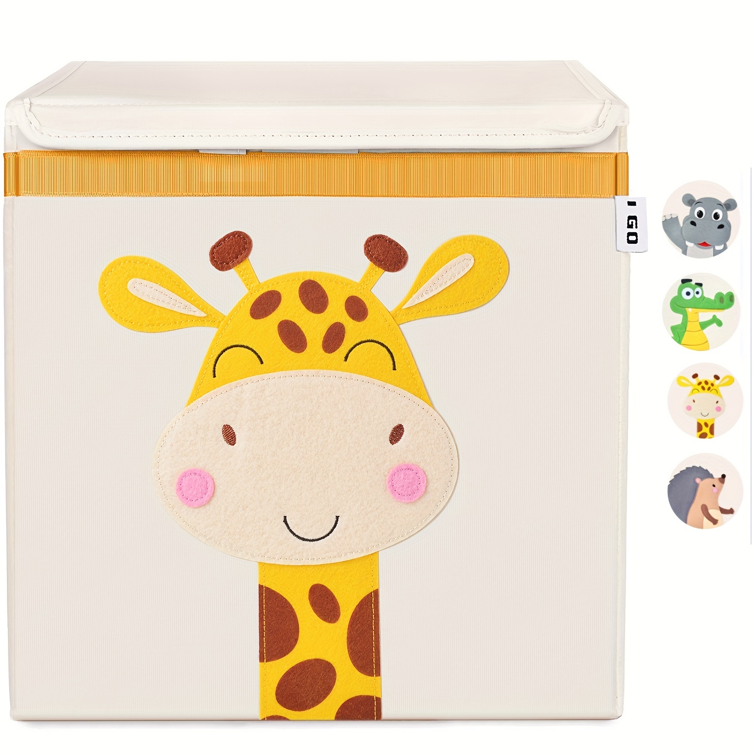 Foldable Cartoon Animal Storage Box with Lid and Handles, Large Capacity