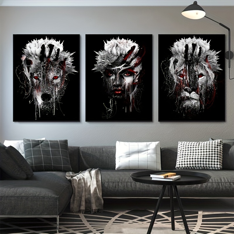 3pcs unframed creative canvas poster modern black white animal painting abstract printed canvas wall art set artwork wall painting for gift bedroom office living room wall decor home and dormitory decoration 40cm 60cm