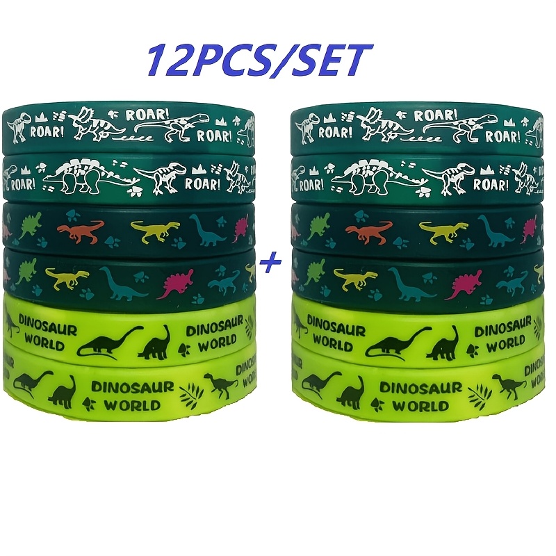 

12pcs Silicone Bracelets Set, Cartoon Theme Party Wristbands, Non-toxic, , Reusable, With Dino Themed Party Favors For Teens, Birthday, Graduation, Celebrations