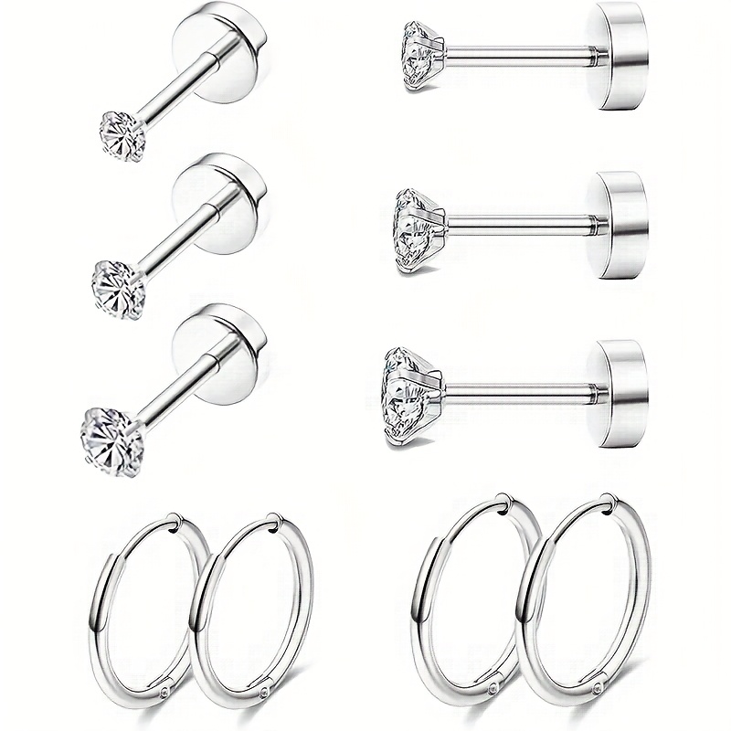 E-shop 10 Stück 316L Hypoallergene Edelstahl Creolen mit synthetischem Zirkonia, kratzfestes Silber-Schmuckset – Perfektes Geschenk für Mutter, Ehefrau