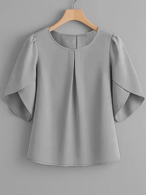 womens fashionable elegant chest pleated cuff short sleeve shirt