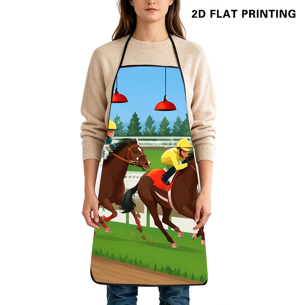 TEMU 2d Flat 1pc Kitchen Apron Racing And Print, Suitable For Men And Women's Home Kitchen Use, 2d Flat