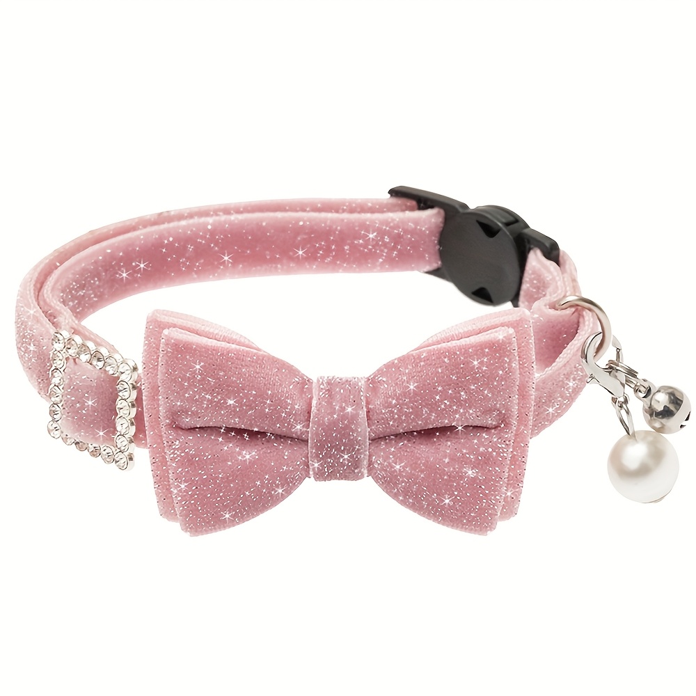 ketten für katzen mit schleifen,   für männliche und weibliche katzen - stilvolle breakaway-designs mit strasssteinen in pink, schwarz und lila, komplett mit einer glocke