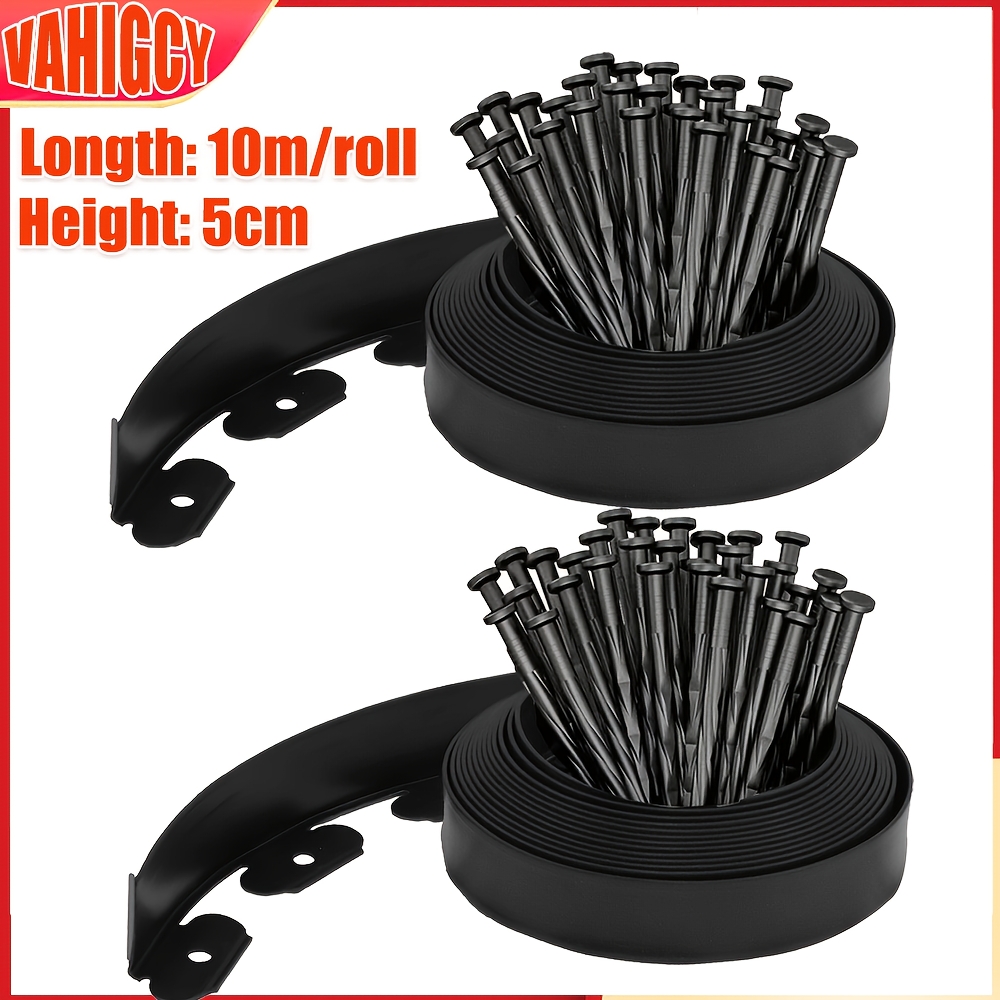 TEMU 2 Rouleaux de Bordure de Jardin 10Mètres, Bordure Paysagère , Bordures de Jardin Flexibles Haute de 5Cm, Bordure de Pelouse Noire avec 30