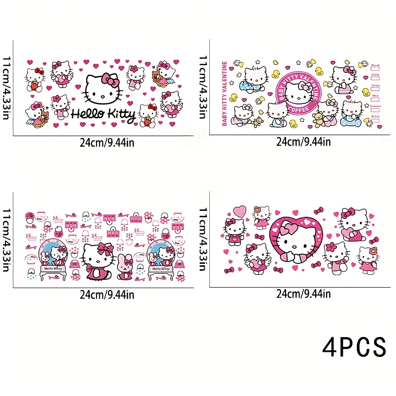 E-shop 4 Stück Hello Kitty Schleifen 16oz UV DTF Becherfolien – Wasserdicht und kratzfest, DIY Glasgetränke, 4.3×9.4 Zoll (Becher nicht enthalten)
