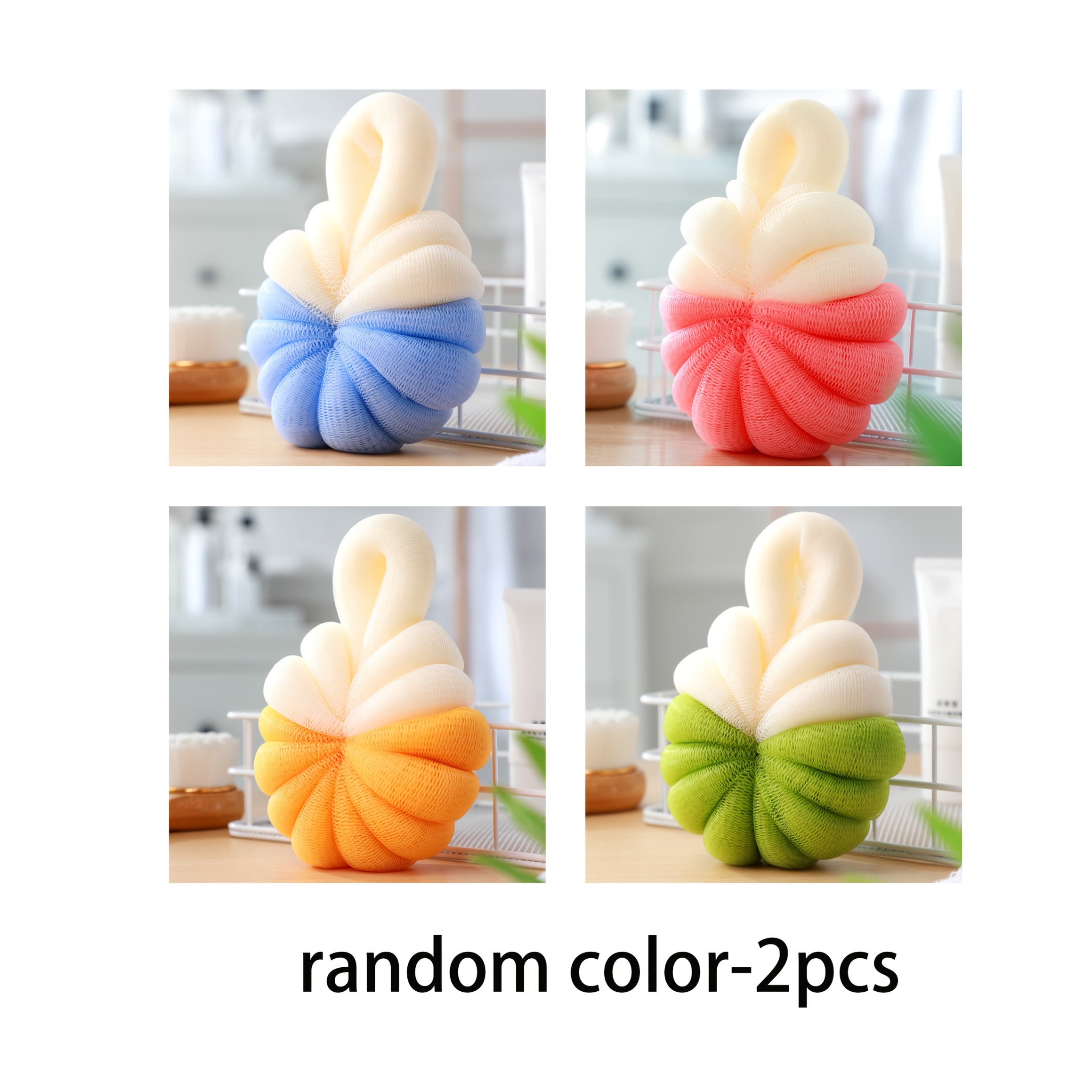 2pcs Large Color-Blocked Pumpkin-Shaped Bath Balls, Random Colors