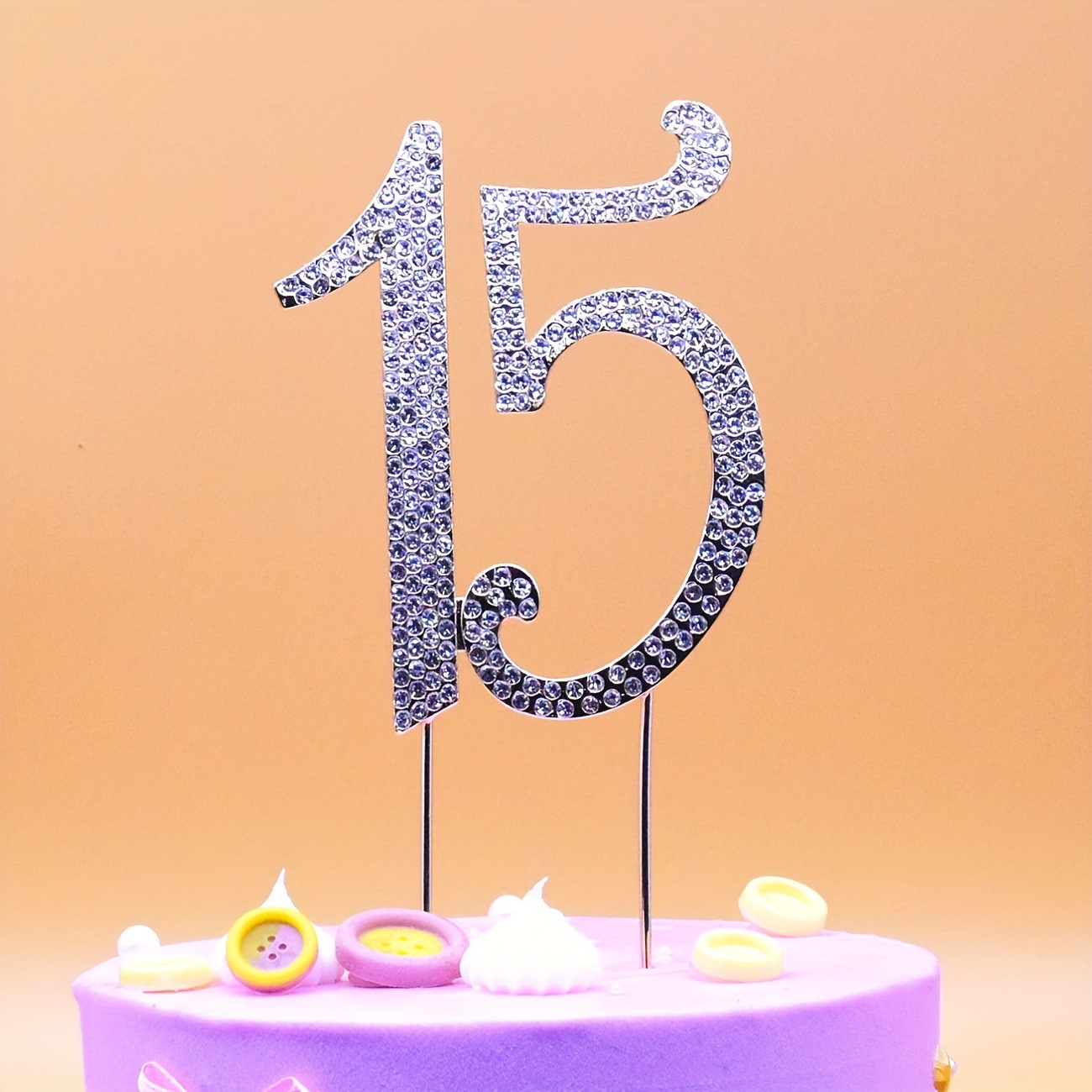 

Large Number 15th Birthday Cake Insert Card Alloy Electroplated Gold Plated And Silvery Insert Card Full Diamond Birthday Celebration Party Accessories