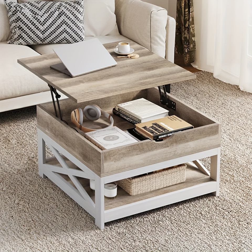 

Dwvo Lift Top Coffee Table, Square Farmhouse Coffee Table, Coffee Table With Double Storage, Rustic Wood Center Table For Living Room, Grey Wash