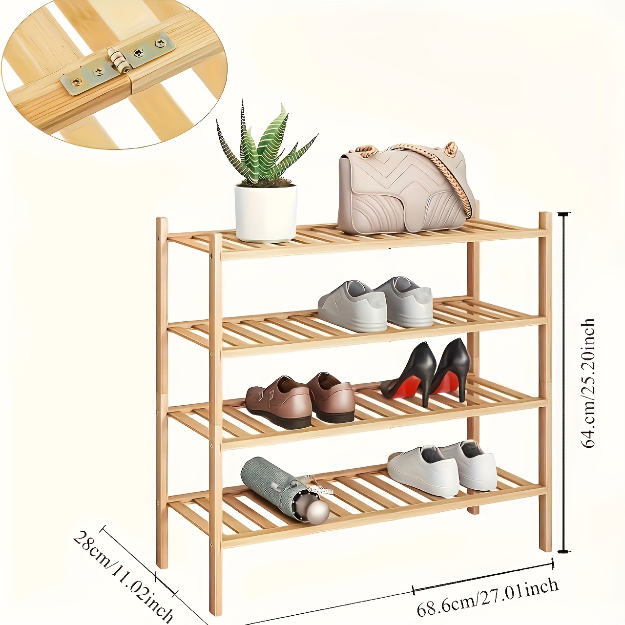 4 tier bamboo shoe rack for entryway stackable foldable natural shoe organizer for hallway closet free standing shoe racks for indoor outdoor details 1