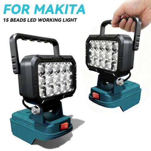 adjustable led work light compatible with makita 18v batteries portable emergency floodlight handheld light flashlight angle adjustable wall mountable emergency light batteries sold separately