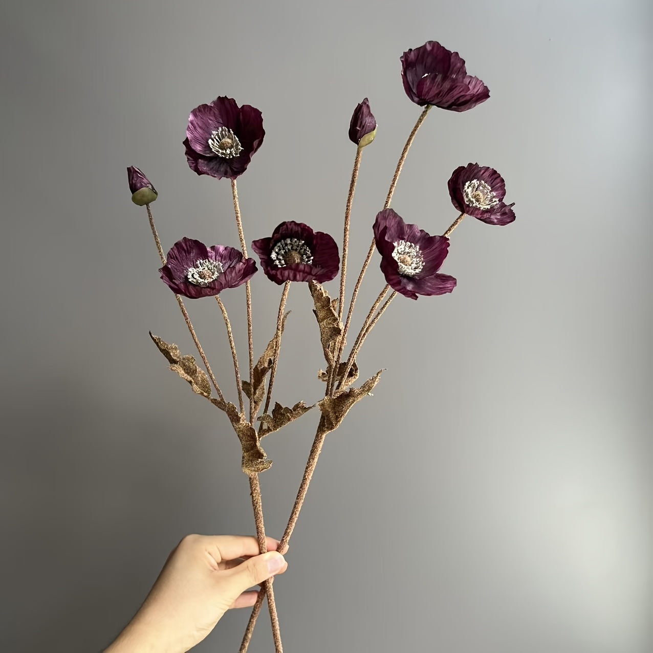 TEMU 2pcs High-quality Artificial Autumn-colored Poppies, 60cm, Featuring A Unique Flocking . Suitable For Home Decor, Indoor And Outdoor Decoration,