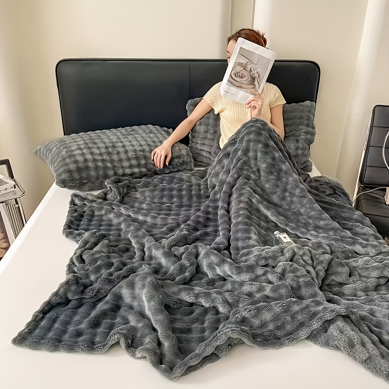 TEMU 1pc, Multifunctional Faux Rabbit Fur Blanket, Double-sided Plush For , Perfect For Napping, Air-conditioned Use, Cozy And Comfortable, Suitable