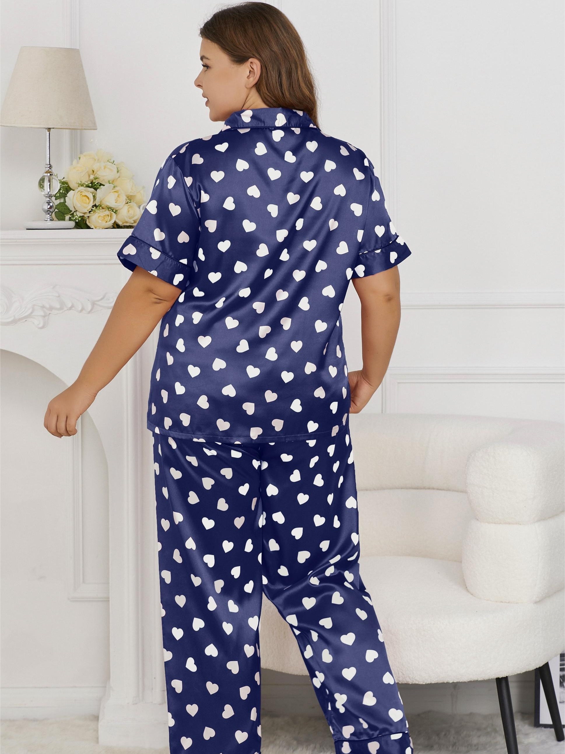 Women's Valentine's Day Elegant Pajamas Set Plus Size Heart - Temu