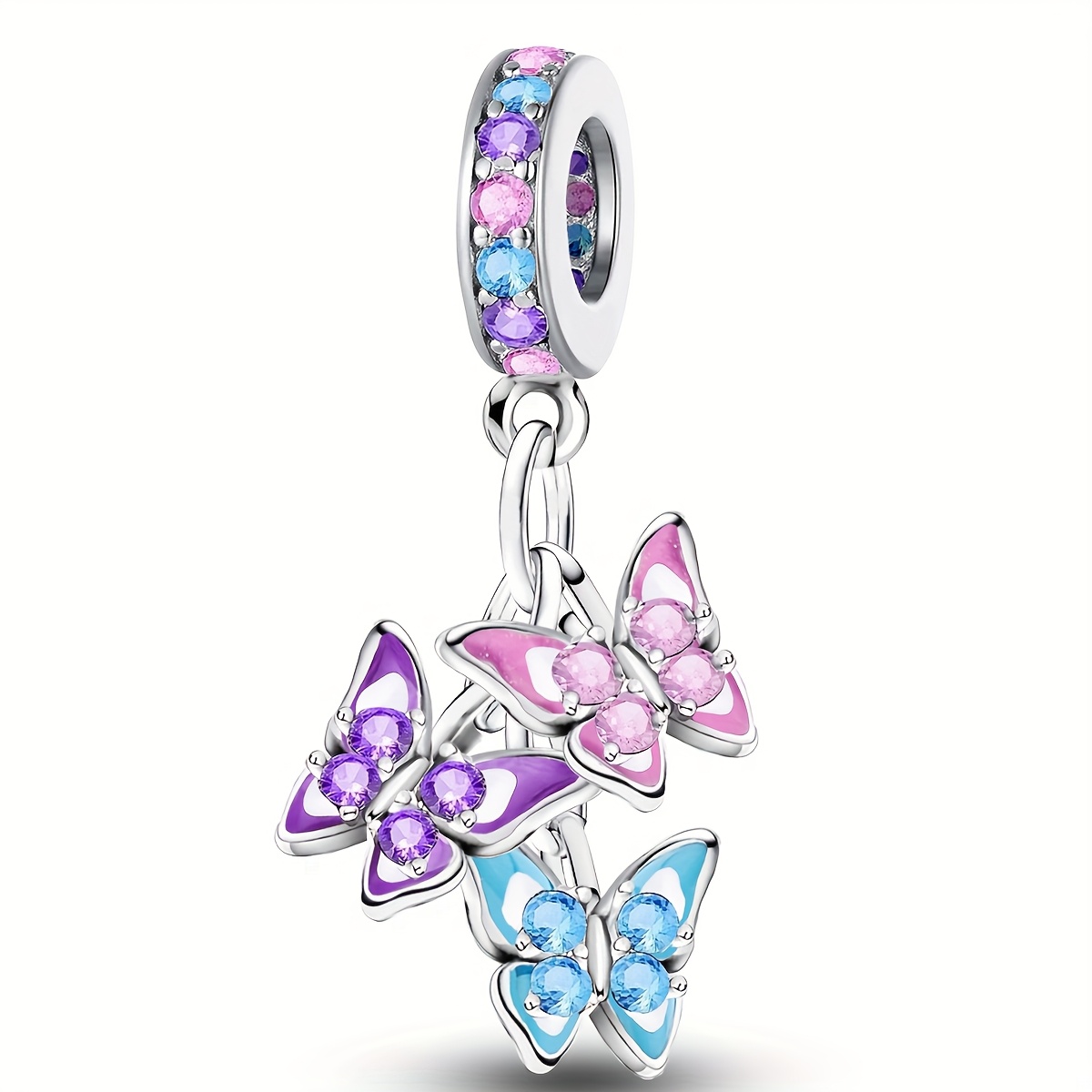 Image of 1pc 925 Silver Plated Colored Pendant, Fits Original Bracelets Or Bangle, Ideal For Making, Perfect Gifts For Women