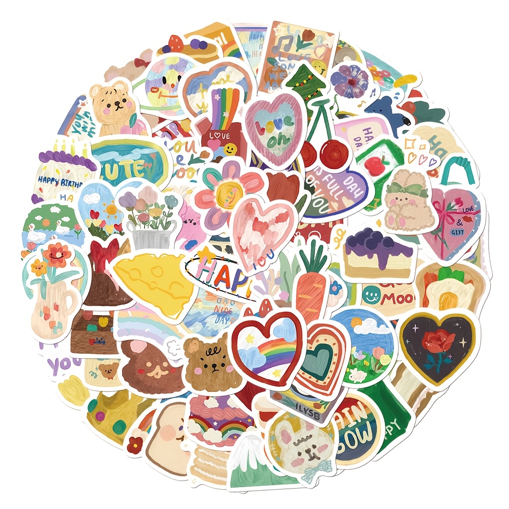90pcs Cute Korean Style Watercolor Sticker Decor Phone Case Journal Guitar Skateboard Laptop Self-adhesive Painting