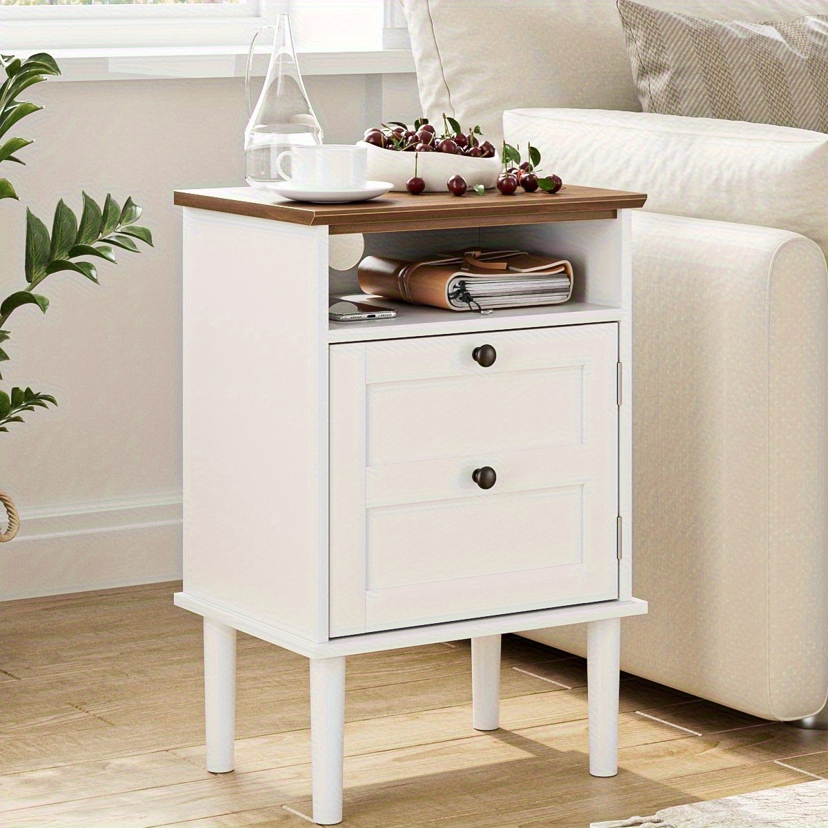 Bedside Table, Bohemian-style Bedside Cabinet with One Drawer, Contemporary Side Table Featuring Open Shelving, Wooden Tabletop Bedside Unit, Suitable for Bedrooms And Living Rooms., Bed Room Table