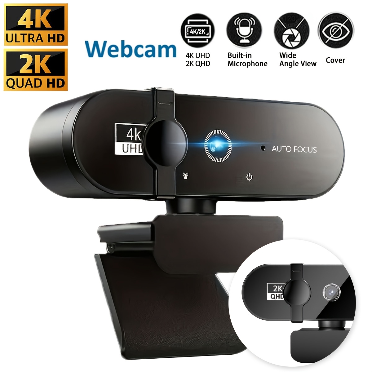 Webcam with 4K UHD And 2K QHD Resolution Featuring Noise-Canceling Microphones, Autofocu