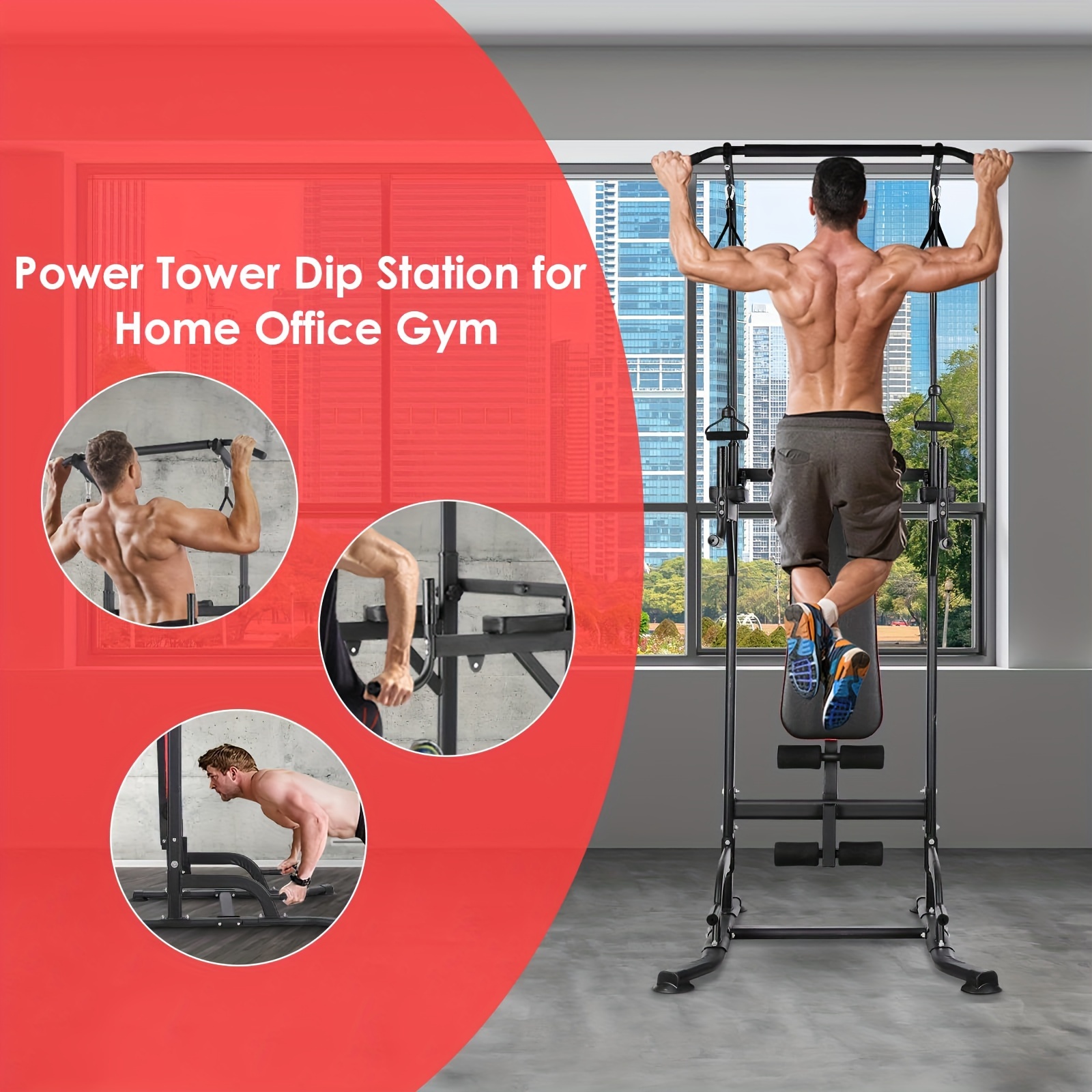 

Power Tower With Bench, Pull Up Bar Stand Dip Station, Adjustable Heights And Weight Bench Angles, Training Chin Up Tower W/folding Bench 4 Ropes Strength Training Fitness Equipment Home Gym