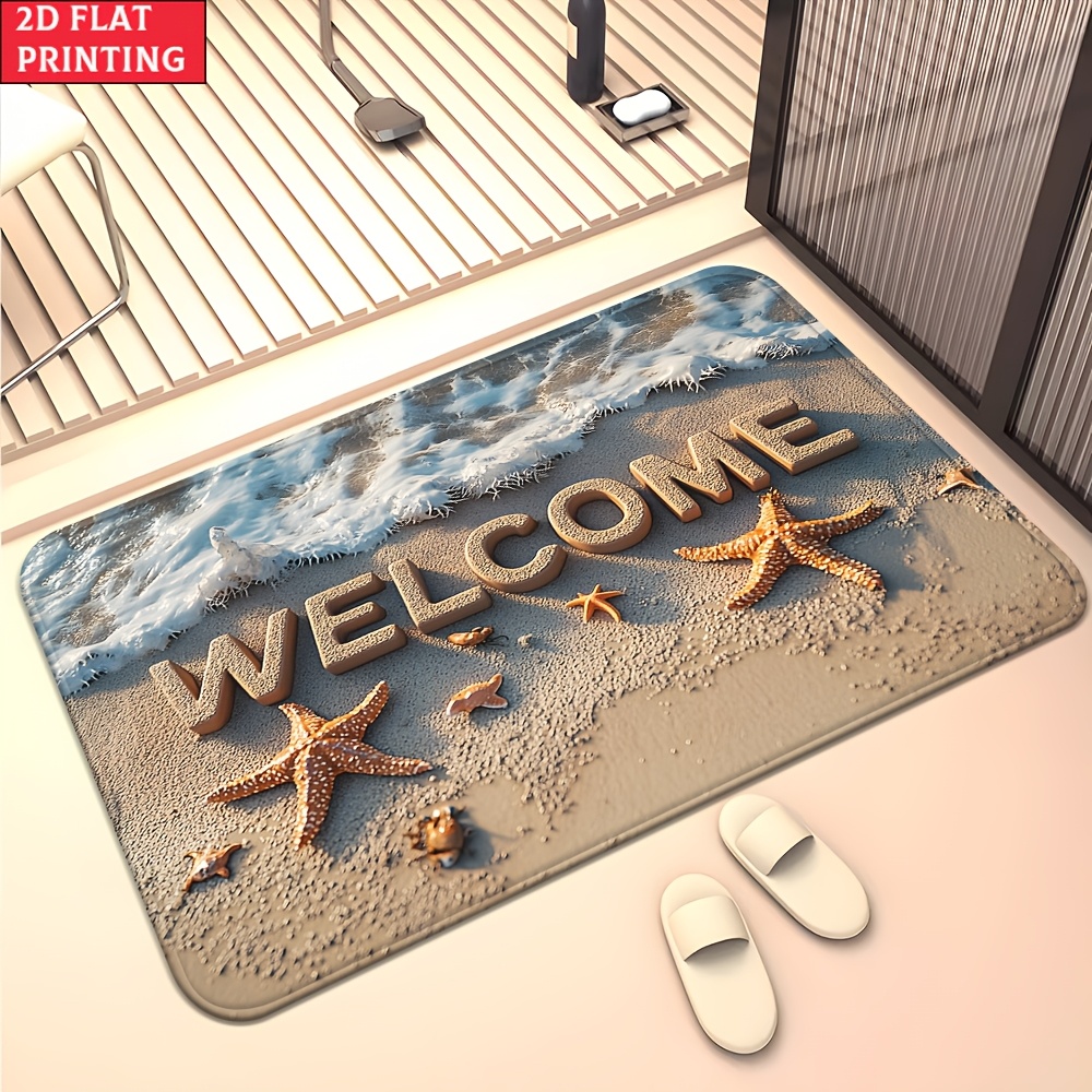 E-shop ., 2D-flache „Welcome Home“-Teppich-Fußmatte mit HD-Druck, rutschfeste Badezimmer-Bodenmatte, saugfähiger Mikrofaser-Polyester-Teppich,