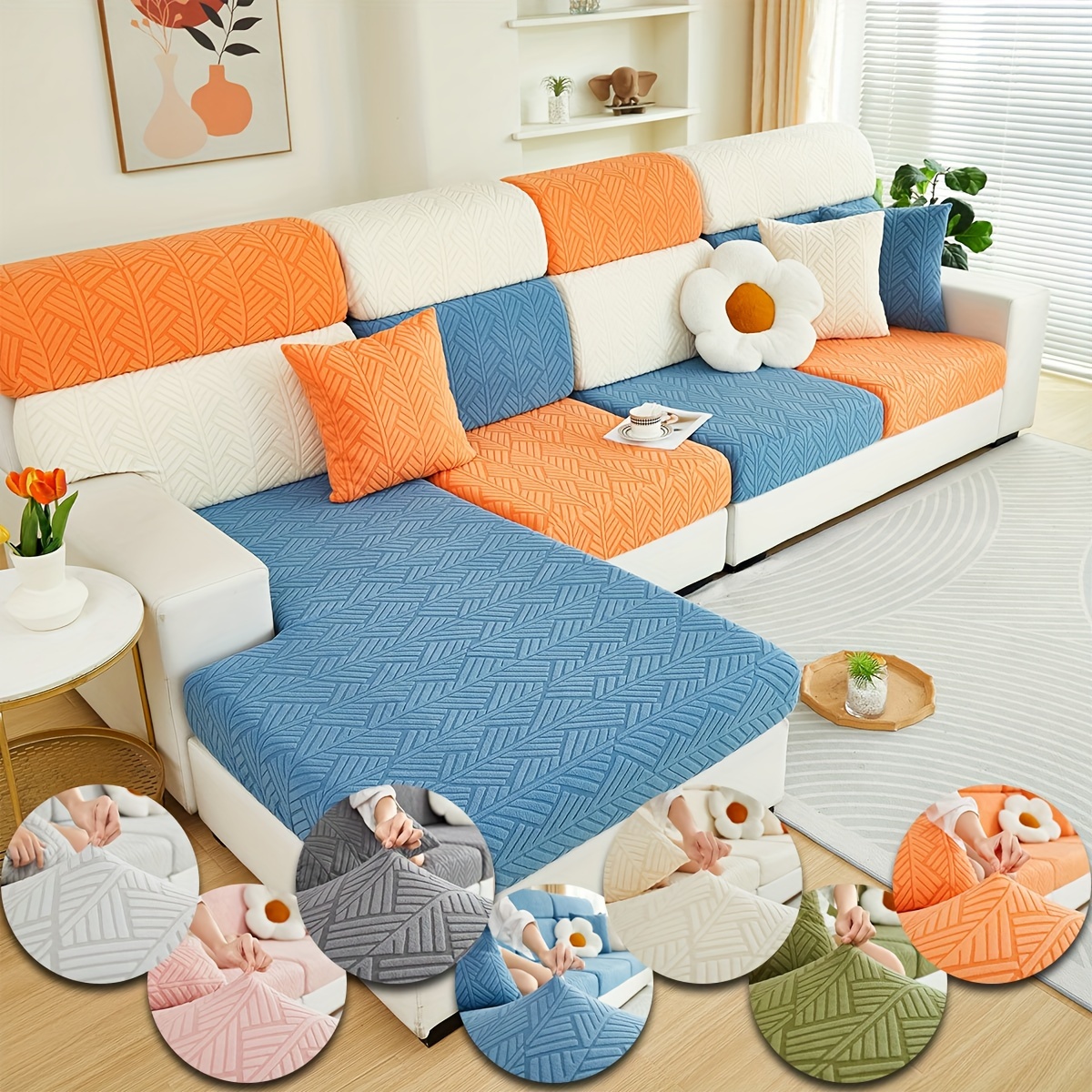launch 1pc jacquard colorful fleece sofa cover elastic universal stretch sofa cover for   easy to   universal full wrap non slip sofa cover back cover and cushion cover sofa protection cover suitable for offic Product details 0