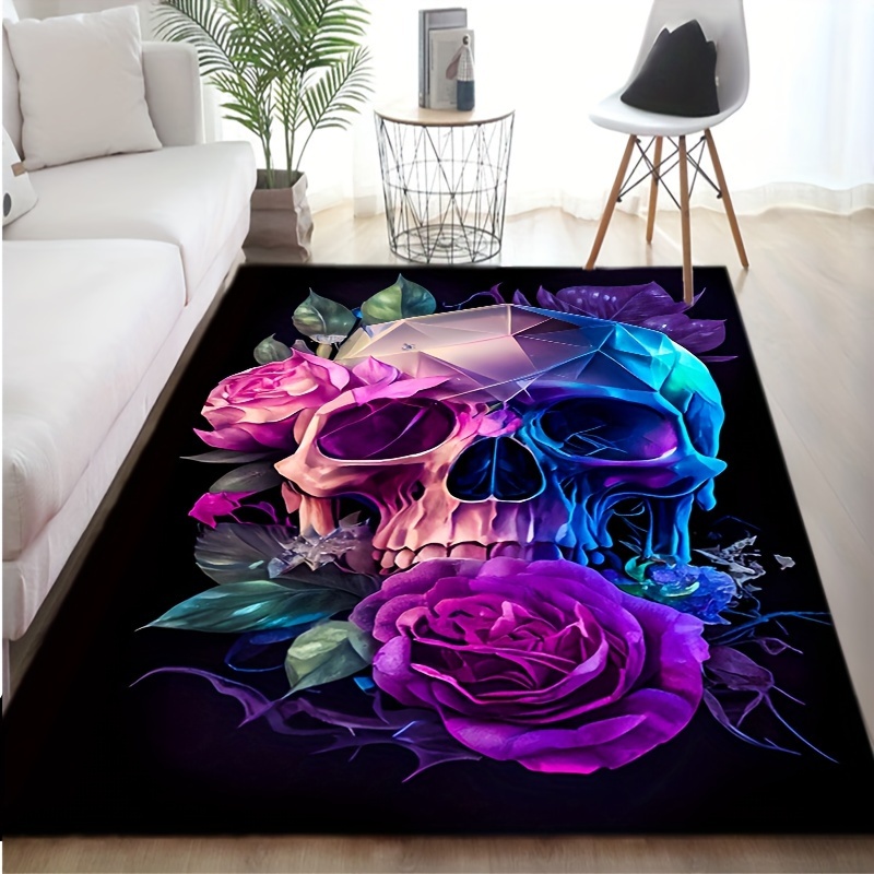 

Chic Purple & Rose Non-slip Area Rug - Versatile Indoor/outdoor Decorative Floor Mat For Living Room, Bedroom, Patio, And Camping