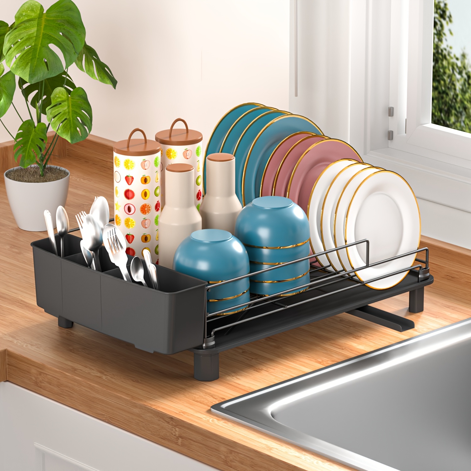 TEMU Dish Drying Rack, Dish Rack With Automatic , Dish Racks For Kitchen Counter, Dish Drying Rack For Small Space, Dish Drainer With Utensil Holder