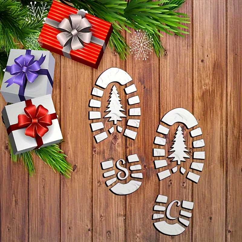 

5-piece Reusable Christmas Footprint Stencil Set - Santa, Elf, Pet Templates For Diy Floor Decoration And Holiday Crafts