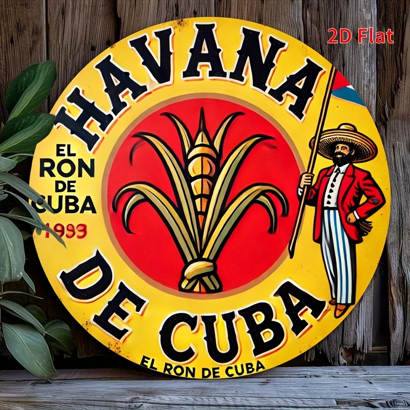 Image of 2d Flat - Rum 2d Flat Metal Plate - Cuban Decoration With Text " De Cuba" For Home, Bar Or Office - Durable With No Wiring Required - Gift For Rum Lovers (19.81x19.81 Cm), And High Quality Printing