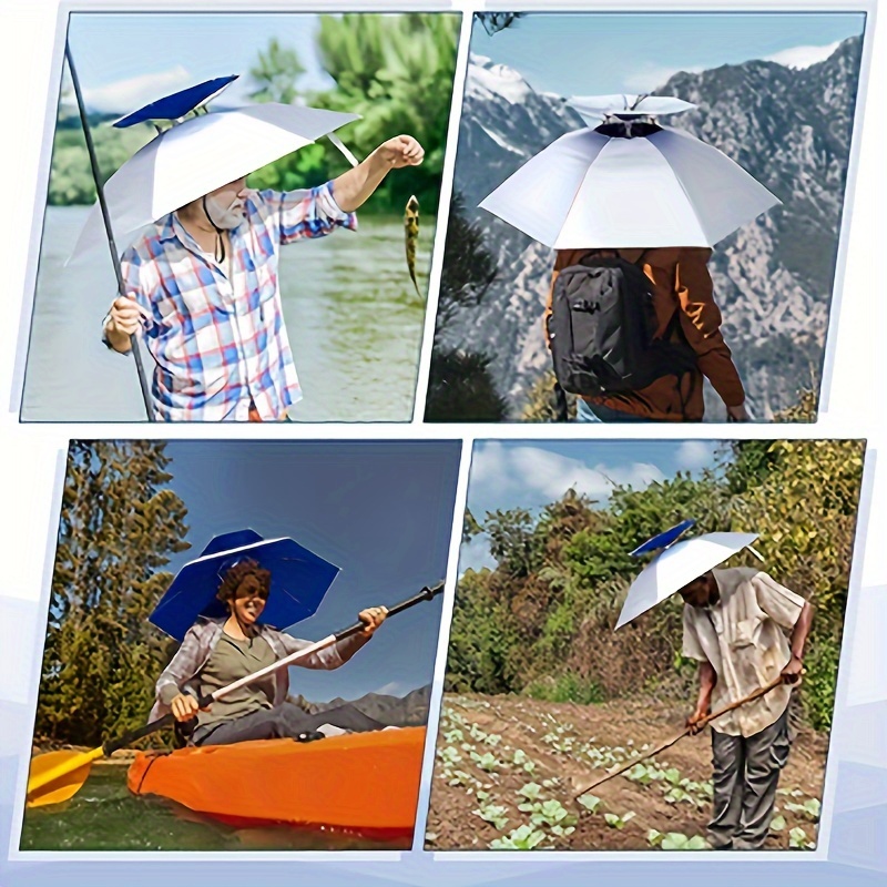 1pc fishing umbrella hat hands free foldable umbrella cap adjustable headwear for camping gardening details 2